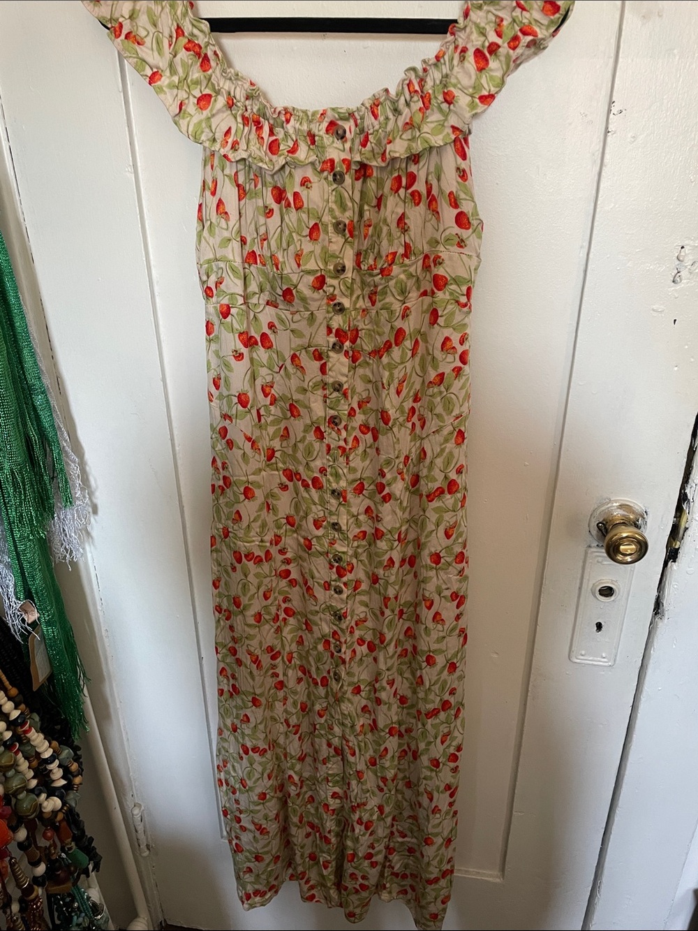 Free People Cream Maxi Dress with Red Cherry Print
